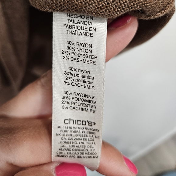 Chicos Cashmere Blend 3/4 Sleeve Brown Sweater Top Size 2 (Large) - Picture 3 of 6
